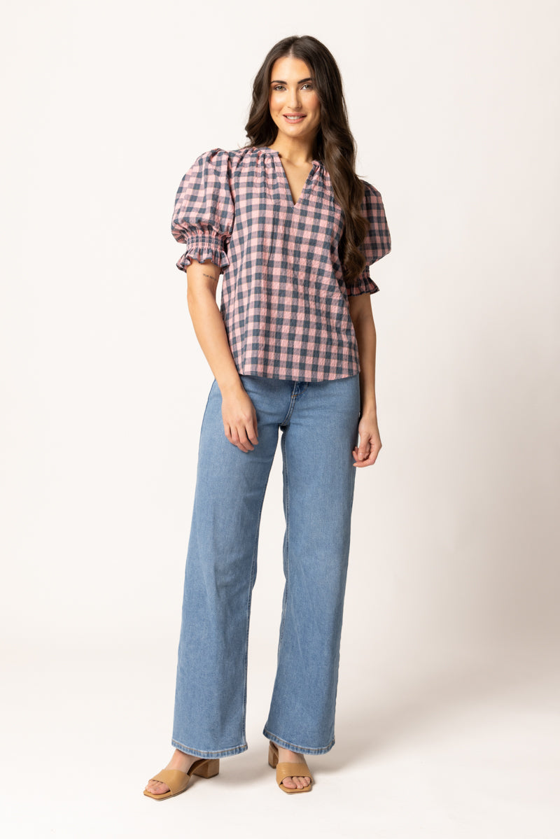 Relaxed Butterfly Top | Pink Teal Gingham
