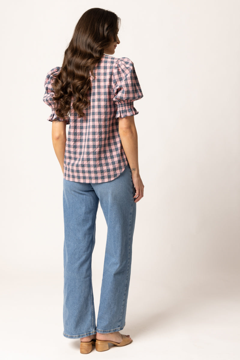Relaxed Butterfly Top | Pink Teal Gingham
