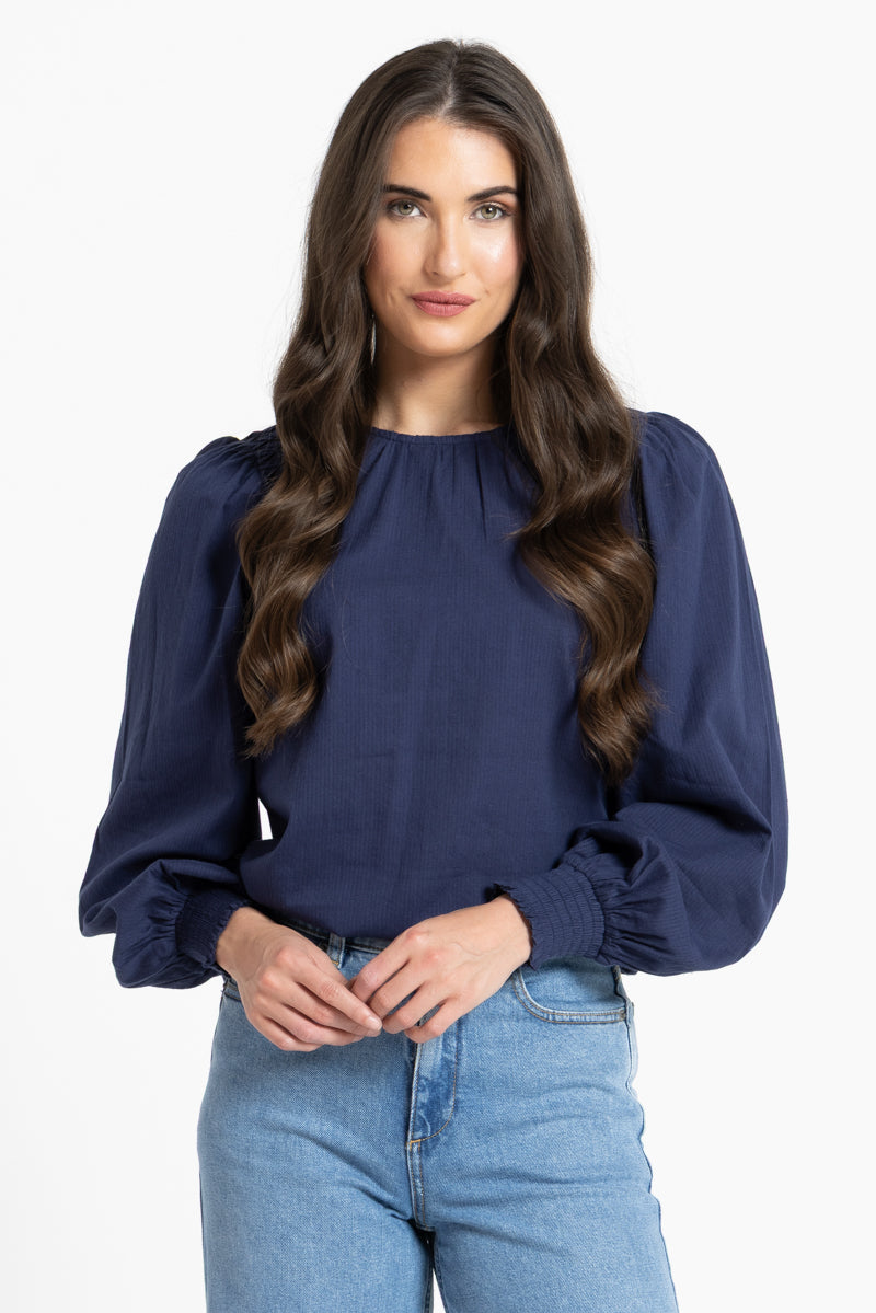 Honeycomb Blouse - Ink Stripe