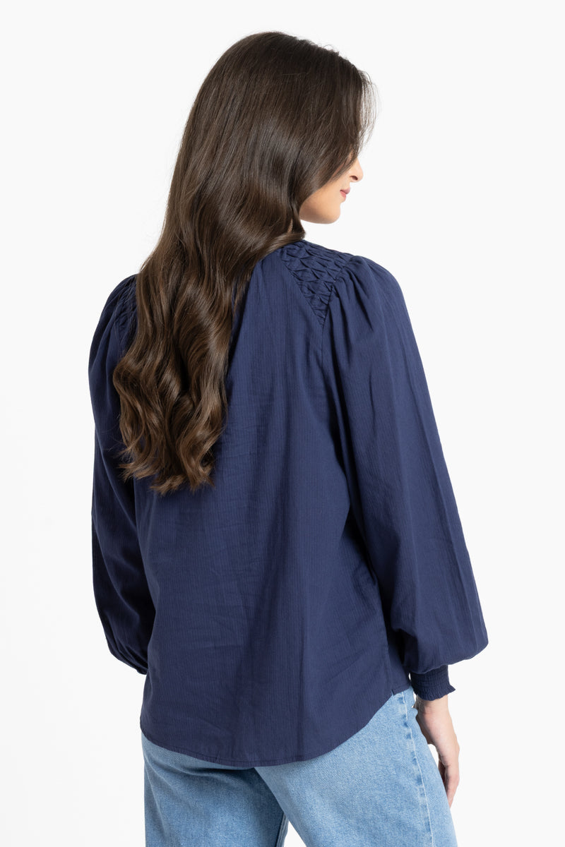 Honeycomb Blouse - Ink Stripe