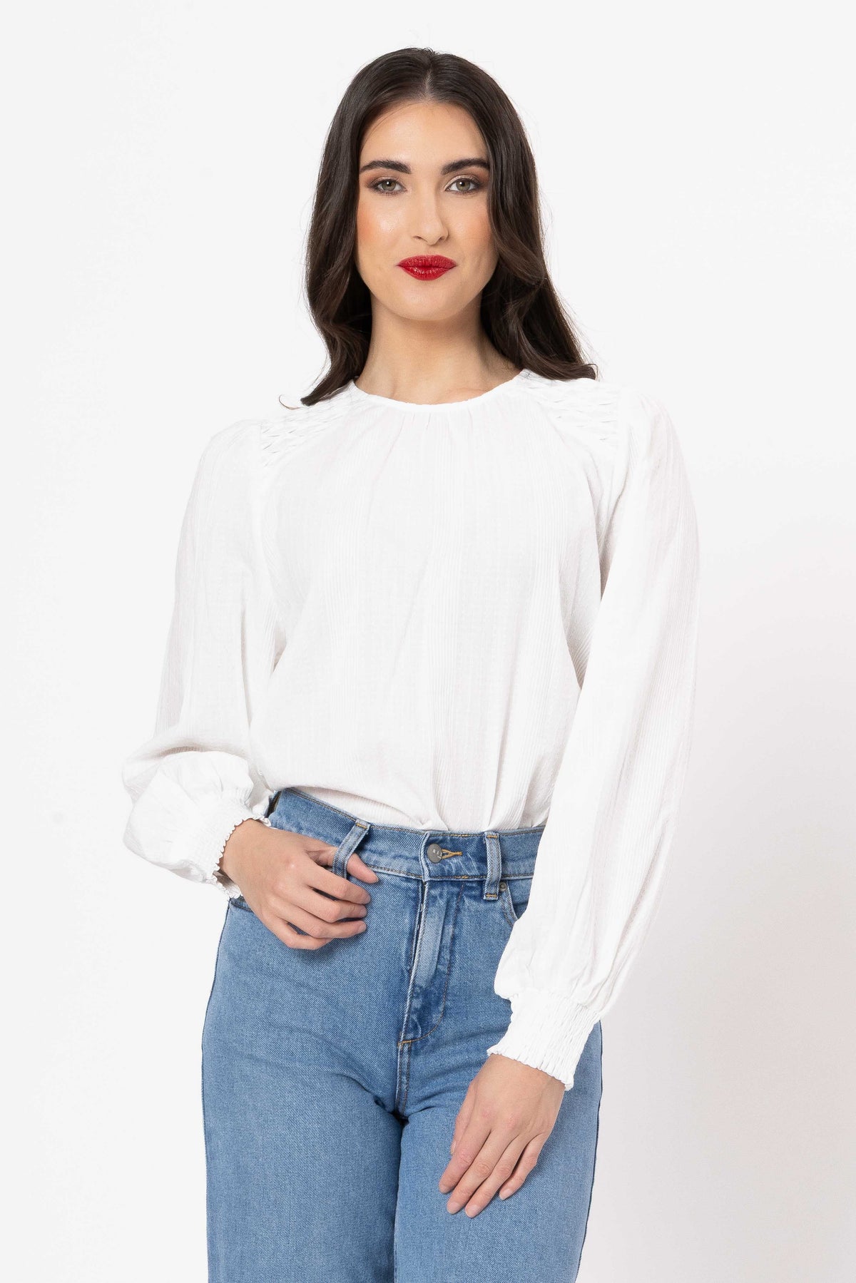 Honeycomb Blouse - White Textured
