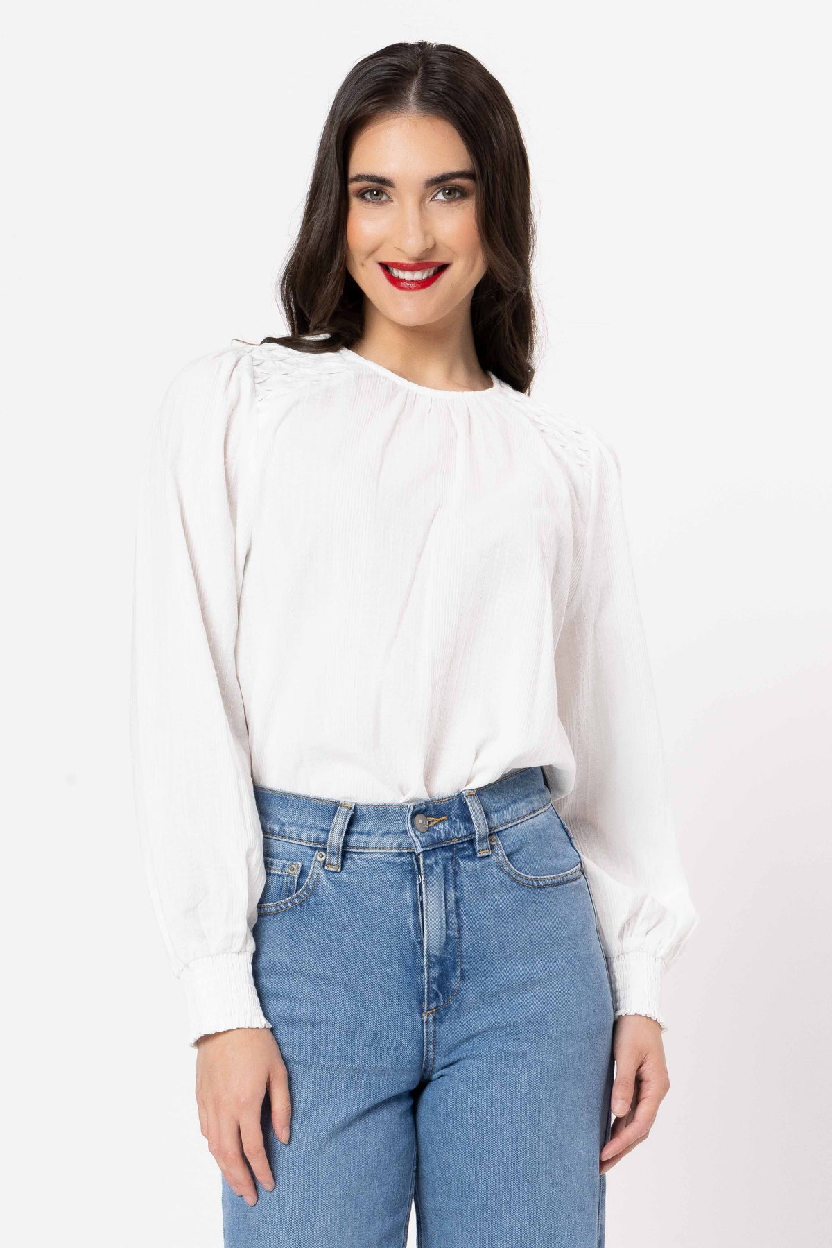 Honeycomb Blouse - White Textured
