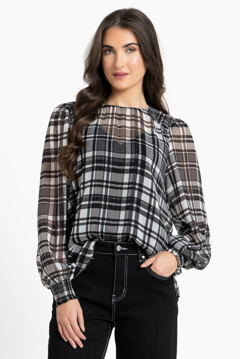 Honeycomb Blouse | Black Lurex Check