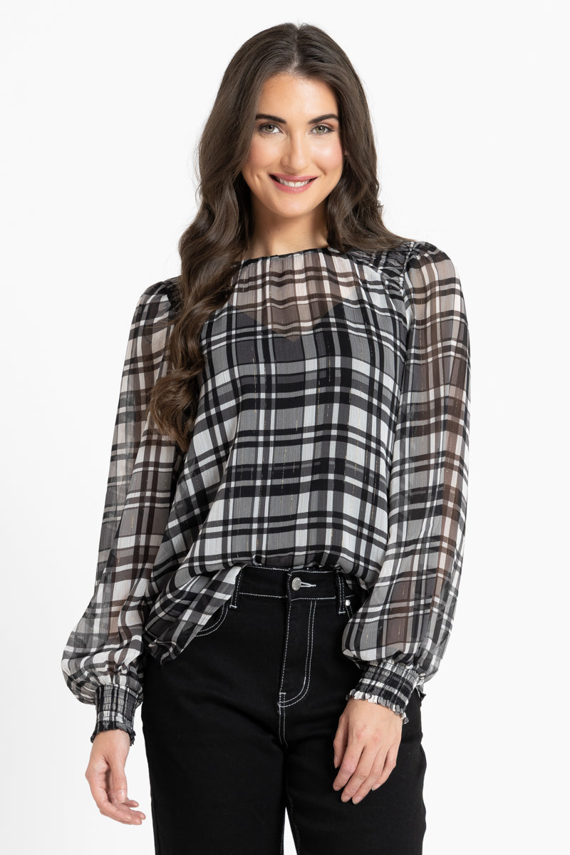 Honeycomb Blouse | Black Lurex Check