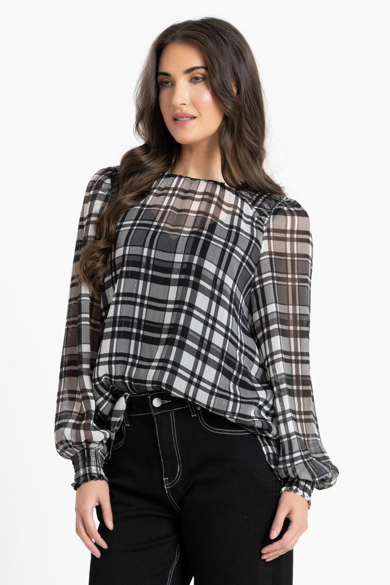 Honeycomb Blouse | Black Lurex Check