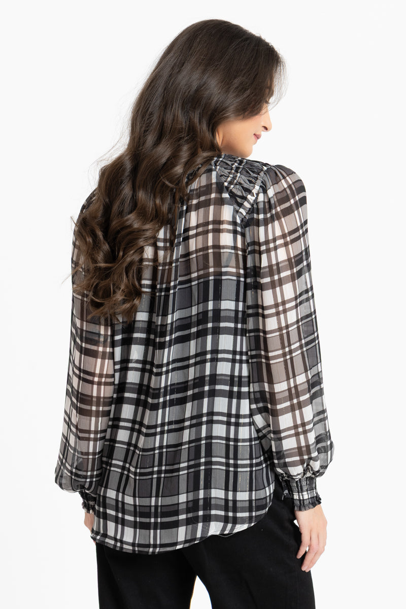 Honeycomb Blouse | Black Lurex Check