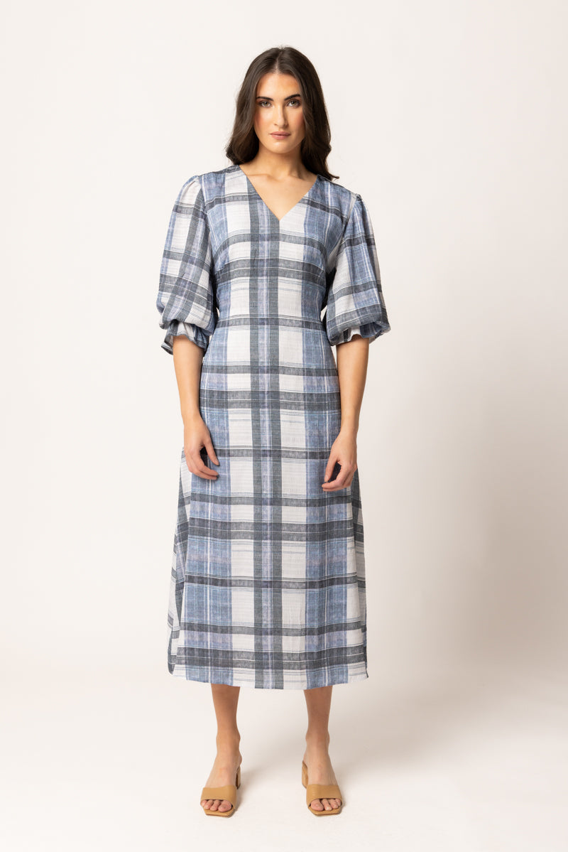 SANTORINI DRESS |  Indigo Check