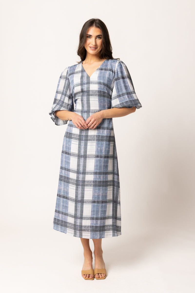 SANTORINI DRESS |  Indigo Check