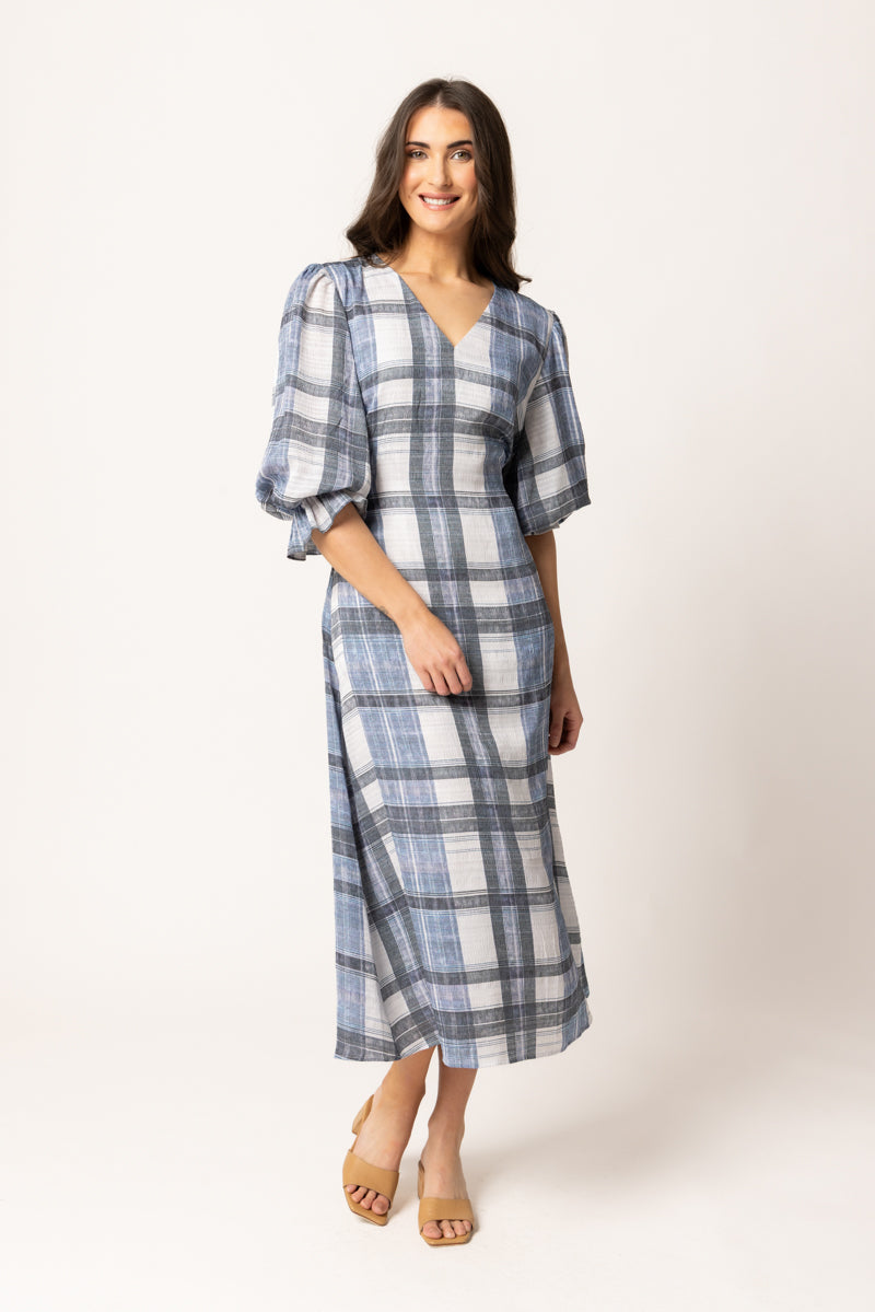 SANTORINI DRESS |  Indigo Check