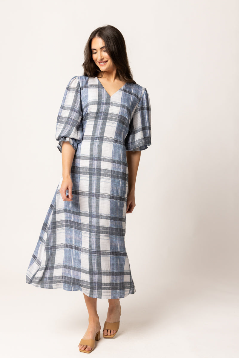 SANTORINI DRESS |  Indigo Check
