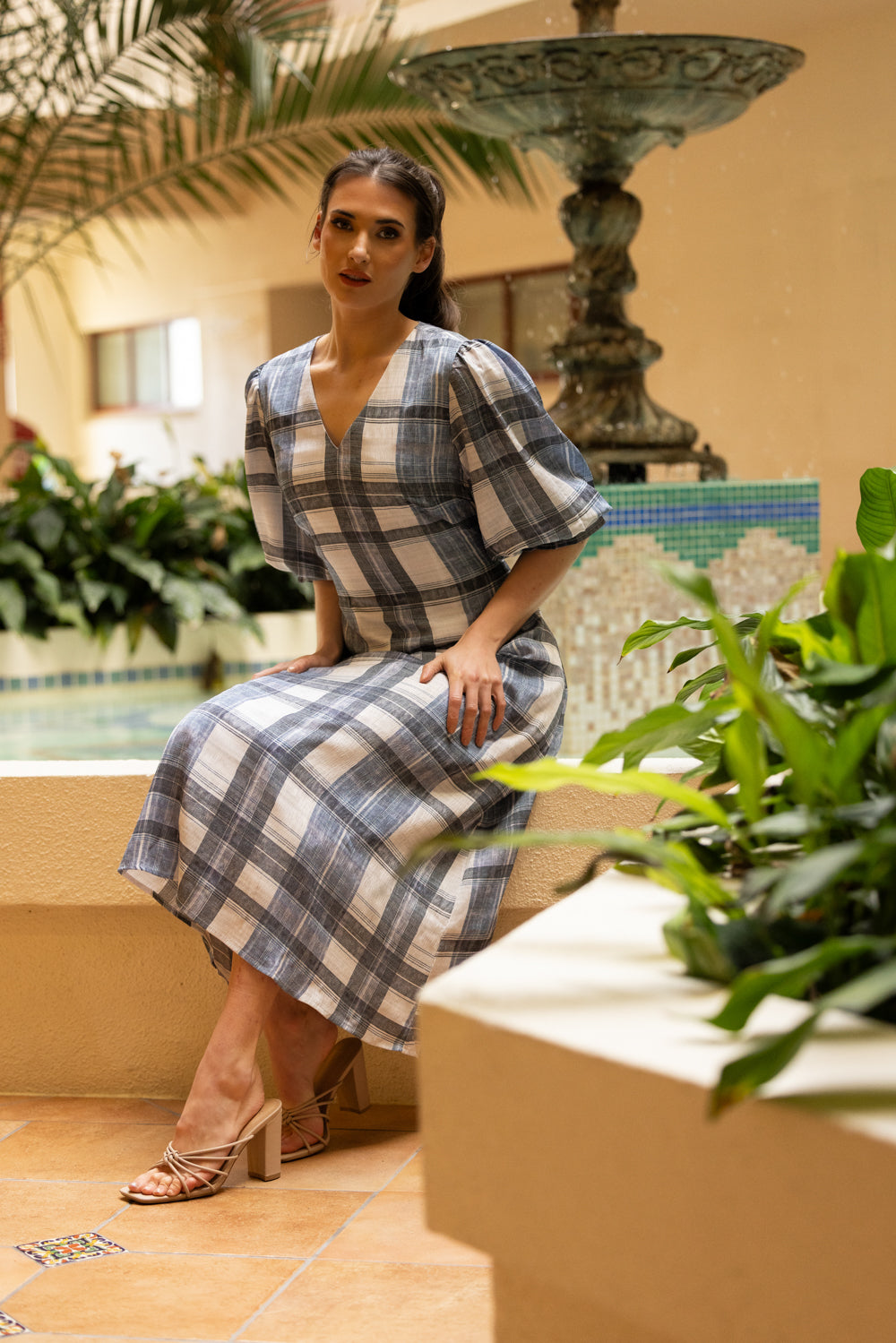 SANTORINI DRESS |  Indigo Check