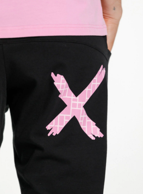 3/4 Apartment Pants - Black with Pink Bloom Print