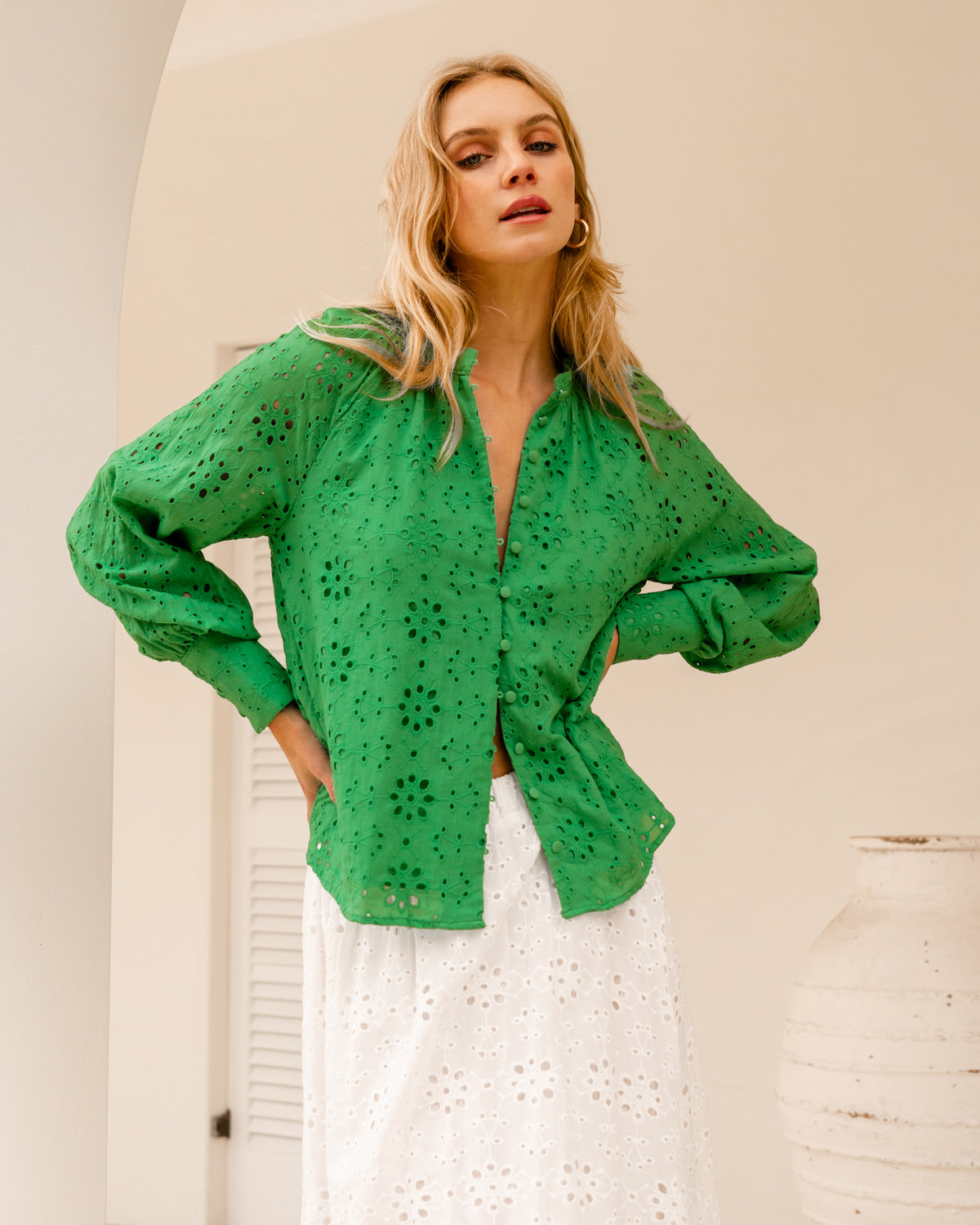 Brodiere Lace Blouse - Green