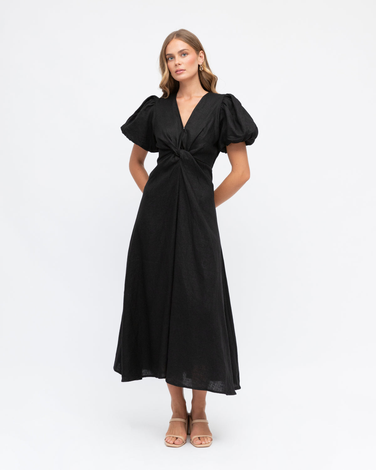 Twist Linen Dress - Black