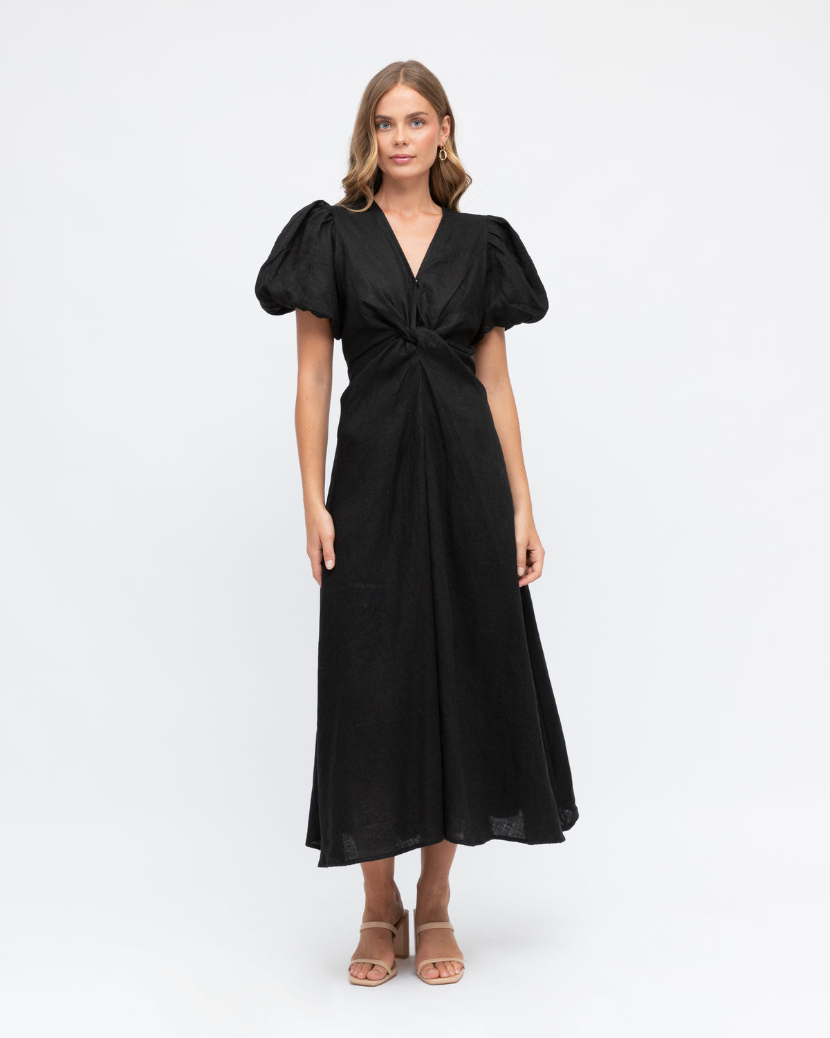 Twist Linen Dress - Black