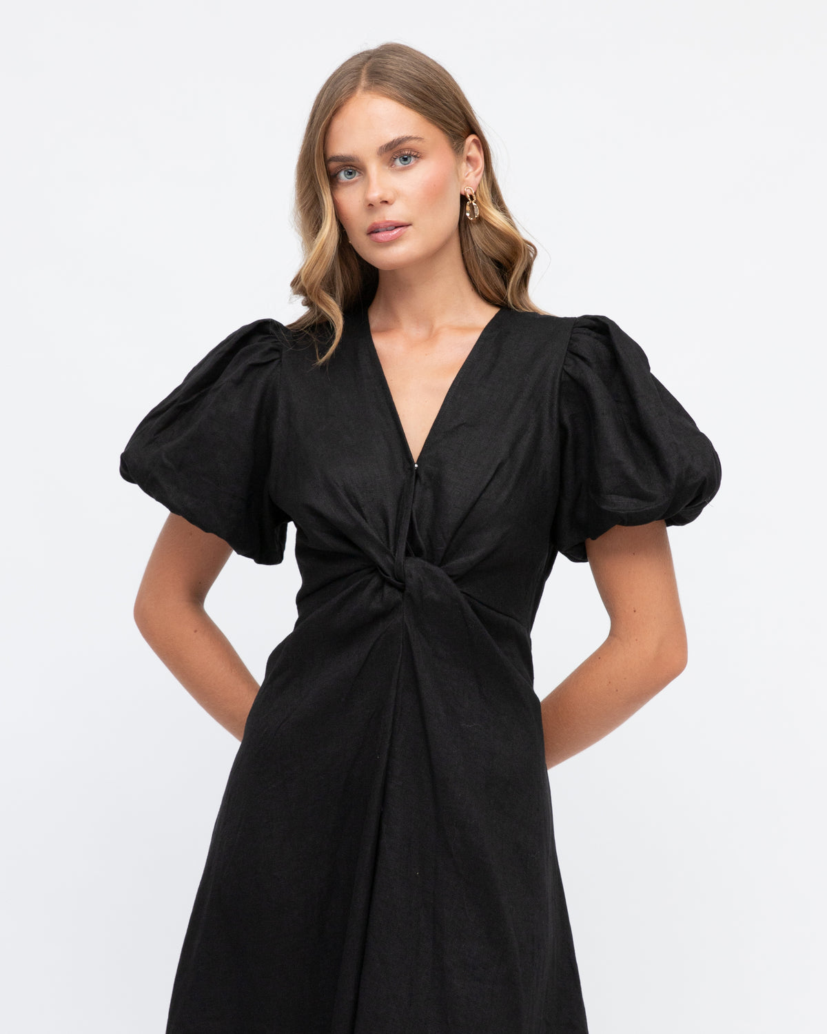 Twist Linen Dress - Black