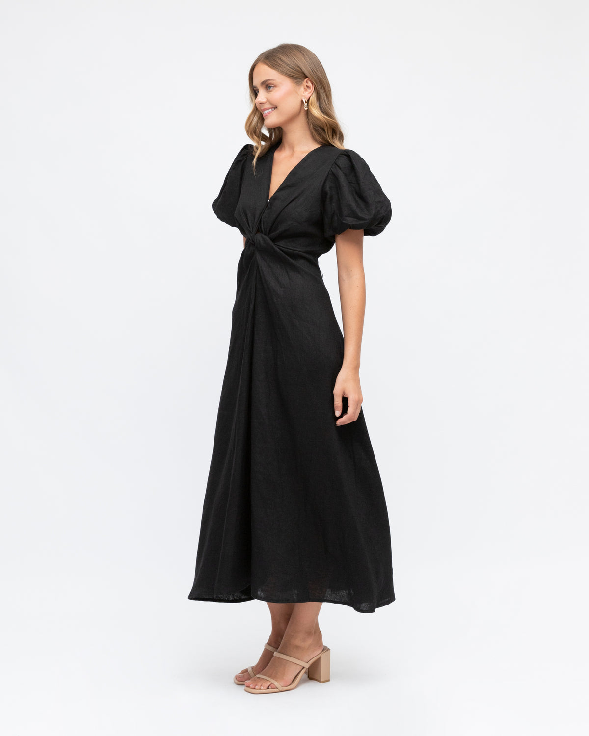 Twist Linen Dress - Black