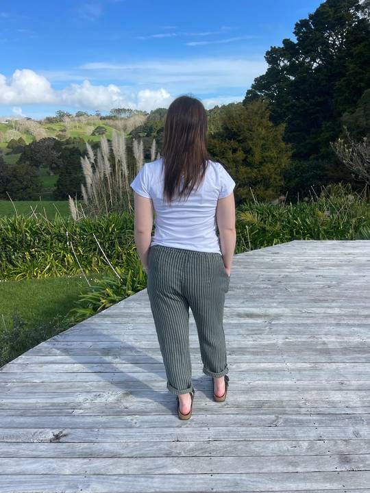 Ella Stripe Linen Trousers | Khaki