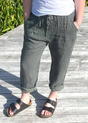 Ella Stripe Linen Trousers | Khaki