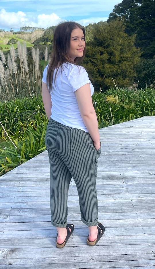 Ella Stripe Linen Trousers | Khaki