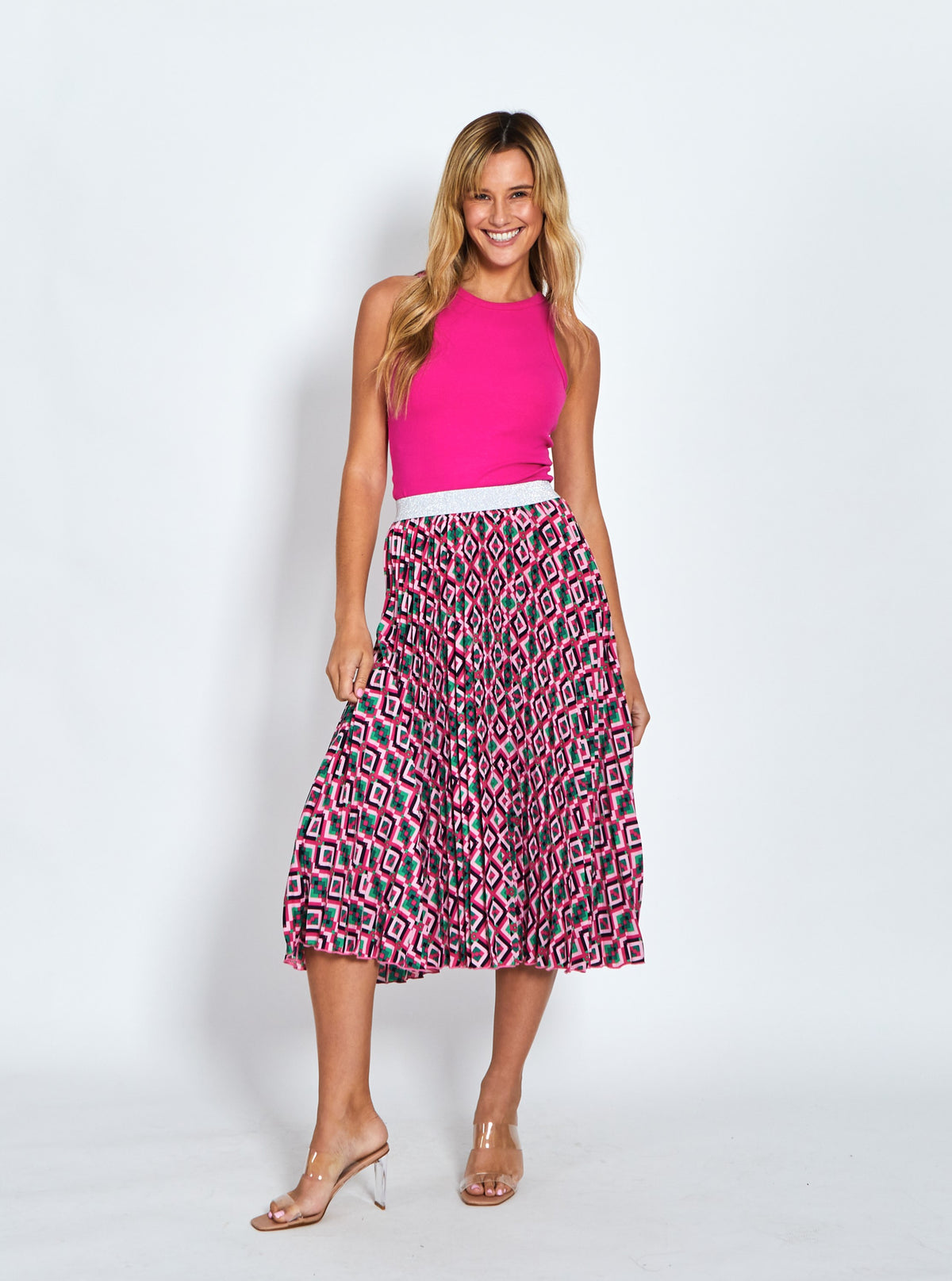Celine Sunray Skirt - Pink Retro Print