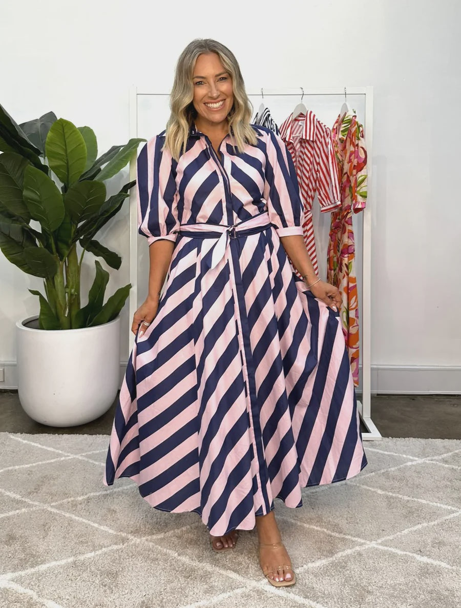 Bianca Dress - Navy and Pink