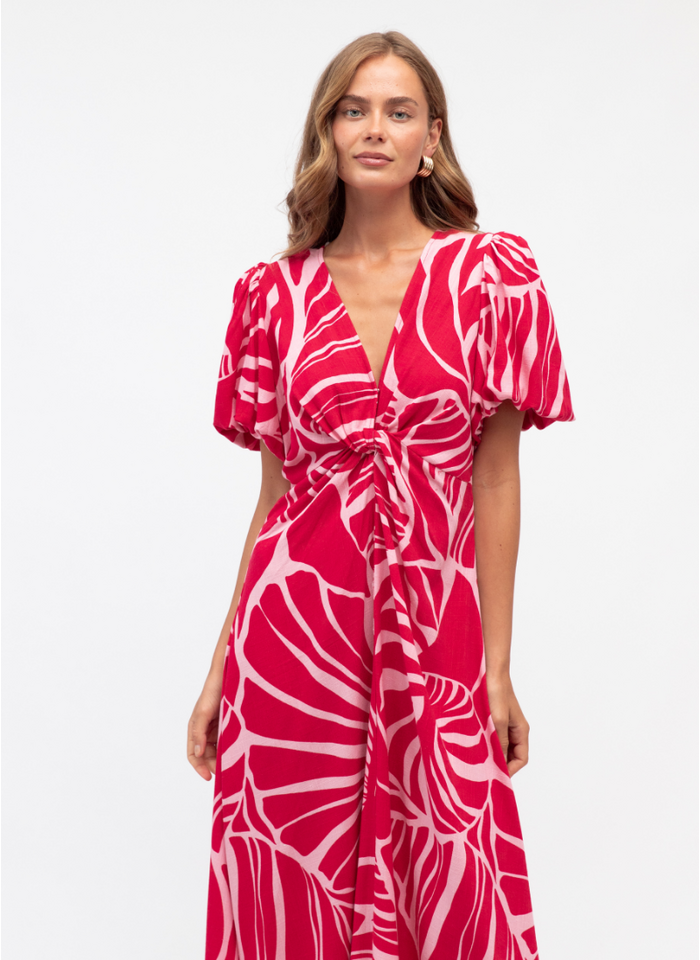 Gaia Puff Sleeve dress - Red & Pink
