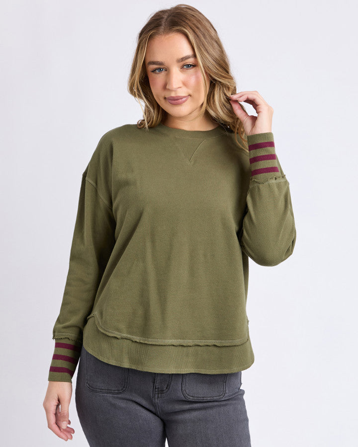 Alex Striped Cuff Crew | Moss