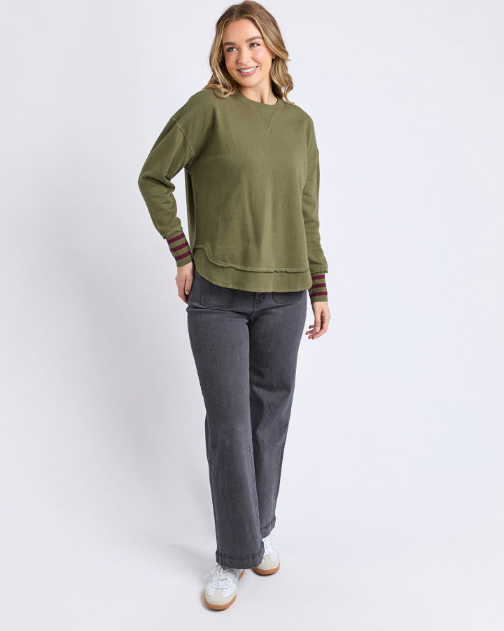 Alex Striped Cuff Crew | Moss