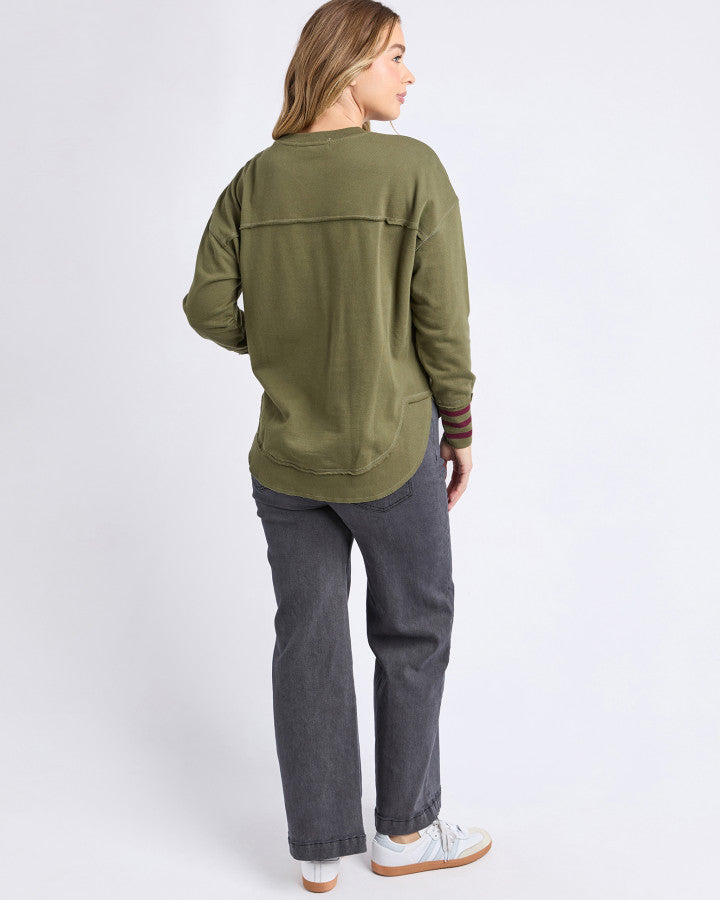 Alex Striped Cuff Crew | Moss