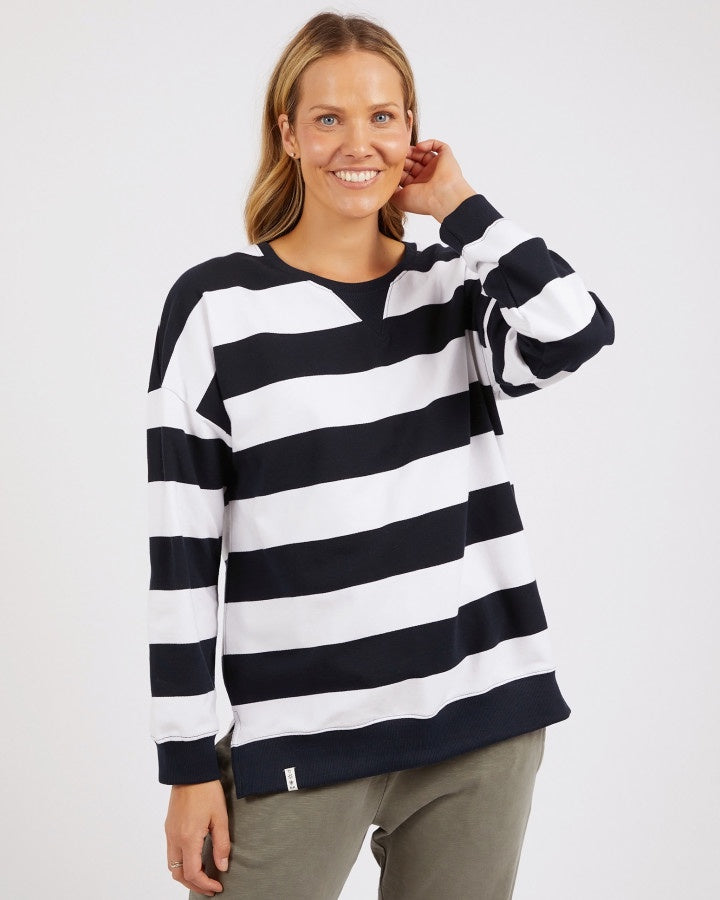 BILLIE BLOCK STRIPE CREW - Navy & White