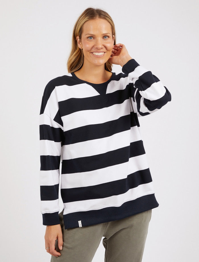 BILLIE BLOCK STRIPE CREW - Navy & White