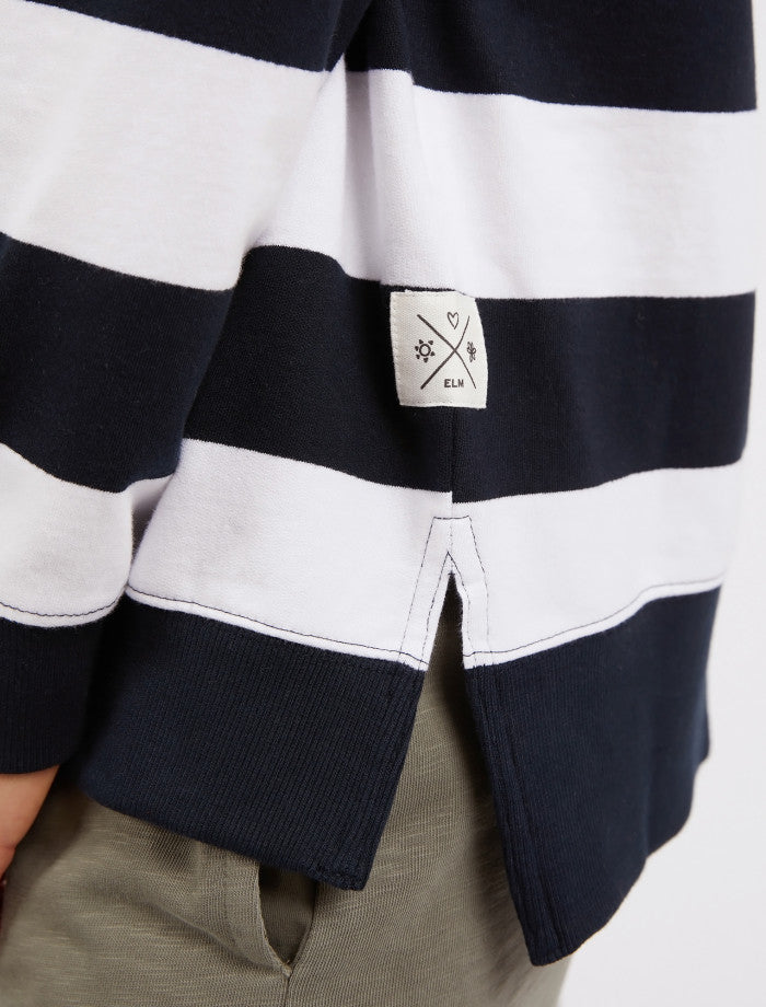 BILLIE BLOCK STRIPE CREW - Navy & White