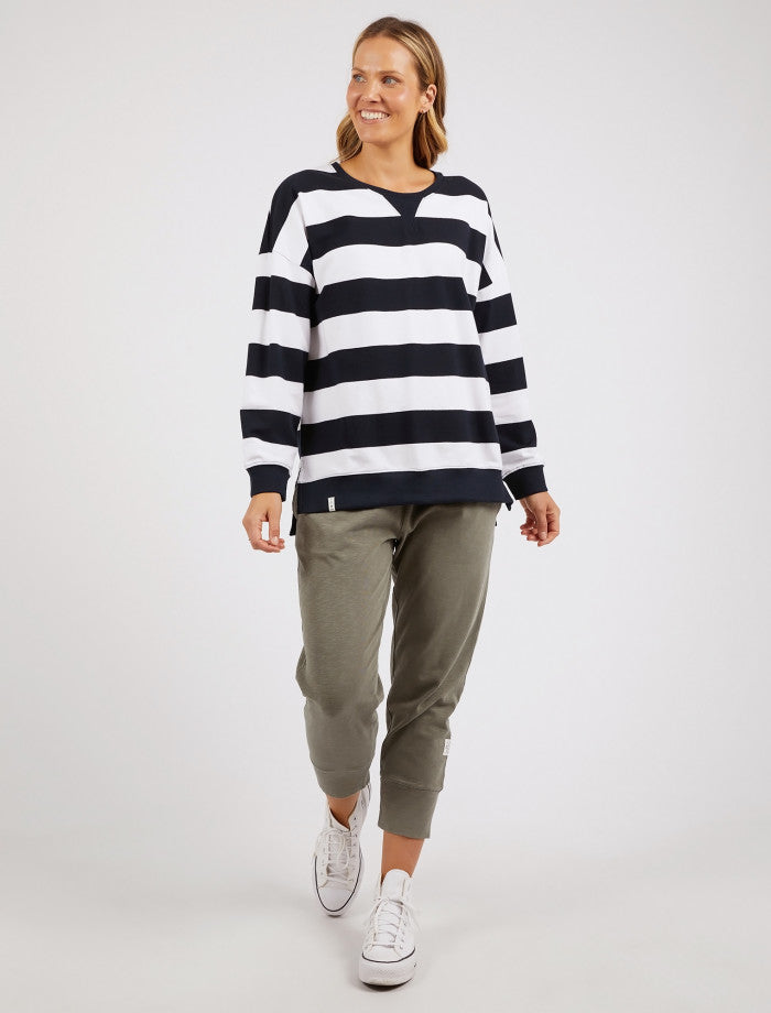 BILLIE BLOCK STRIPE CREW - Navy & White