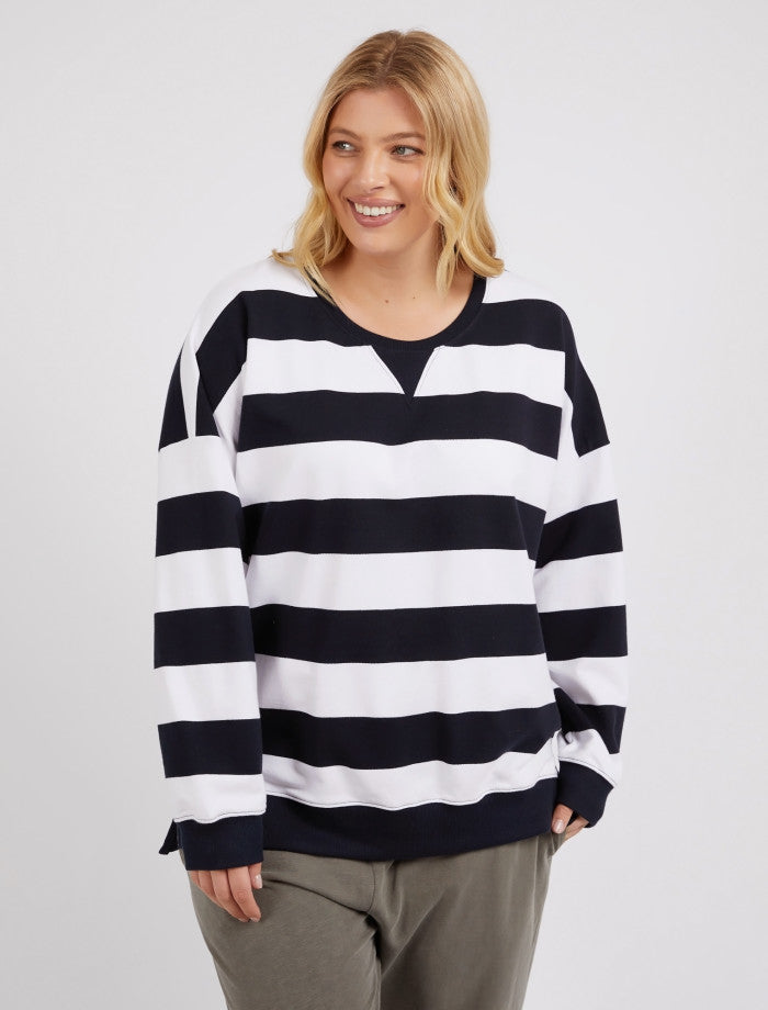 BILLIE BLOCK STRIPE CREW - Navy & White