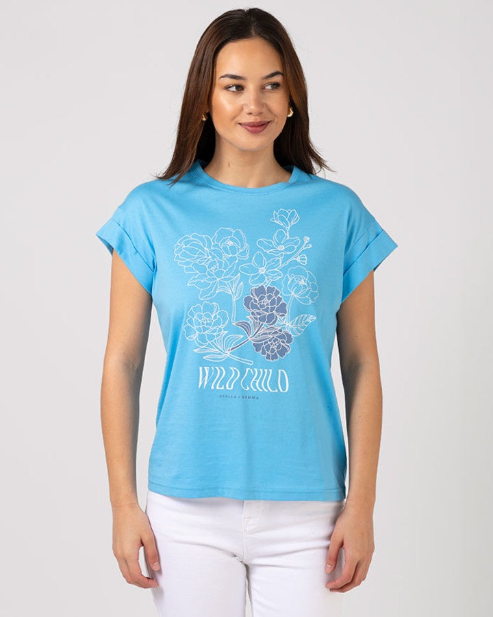 Cuff Sleeve Tee - Azure Blue Wild Child