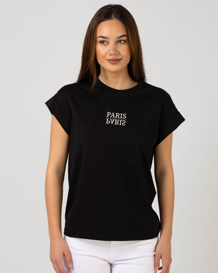 Cuff Sleeve Tee - Paris Black