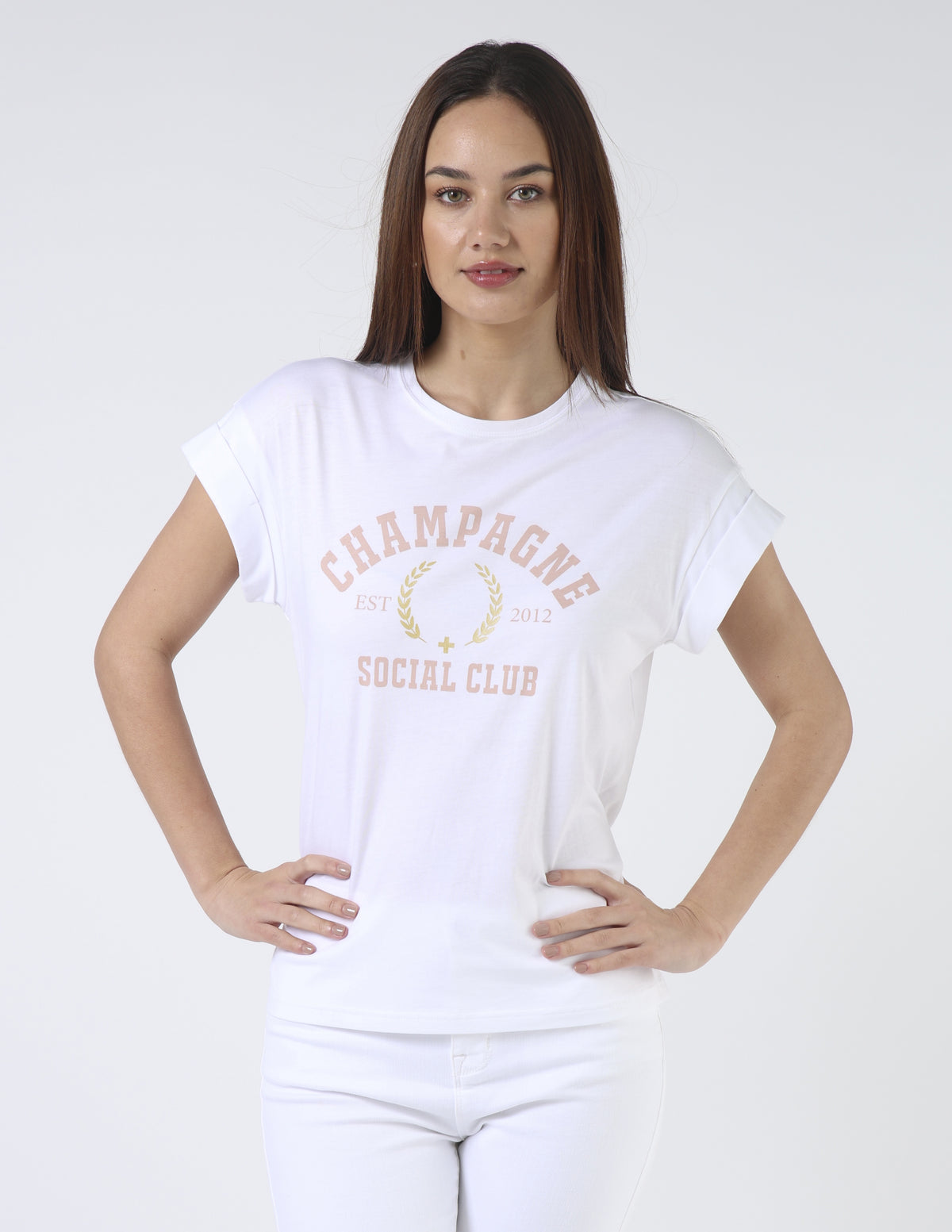 Cuff Sleeve T-Shirt - White Champagne Social