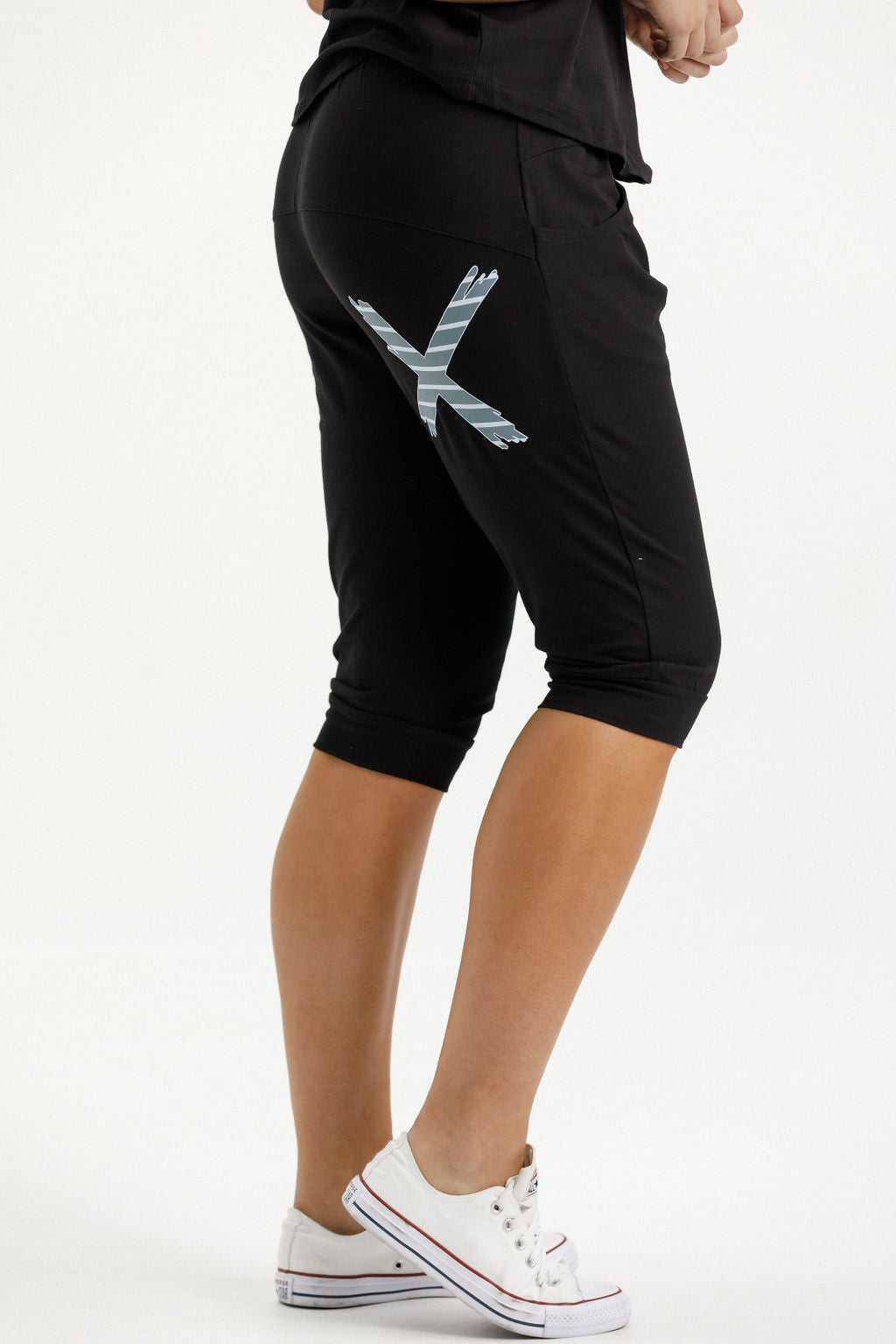 3/4 Apartment Pants -  Black with Stormy Stripe X