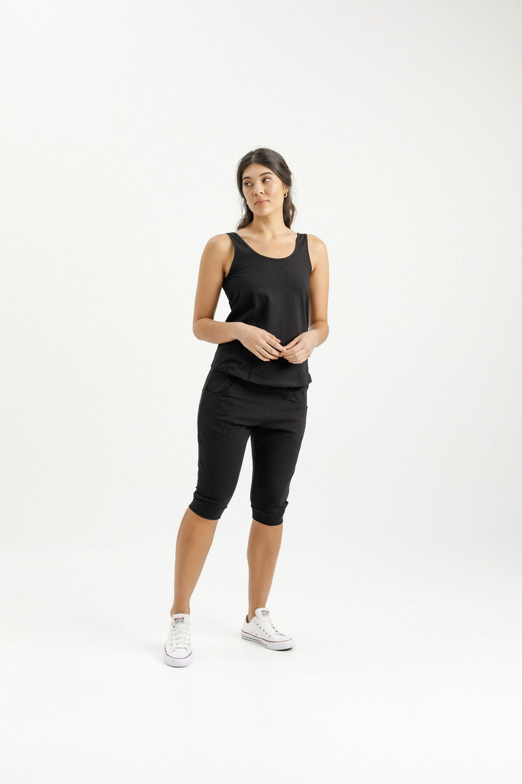 3/4 Apartment Pants -  Black with Stormy Stripe X