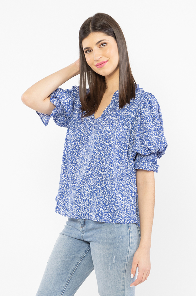 Celebrate V Neck Top - Colbolt Trellis