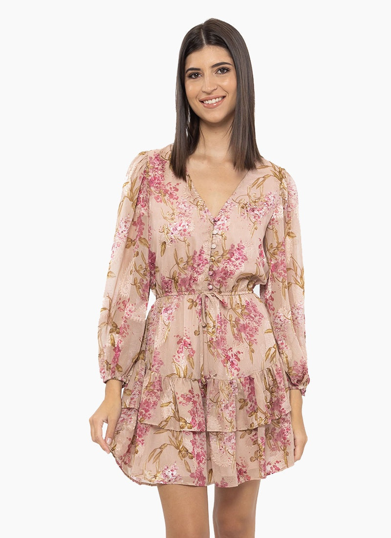 Viola Ruffle Dress LS - Hibiscus Bloom