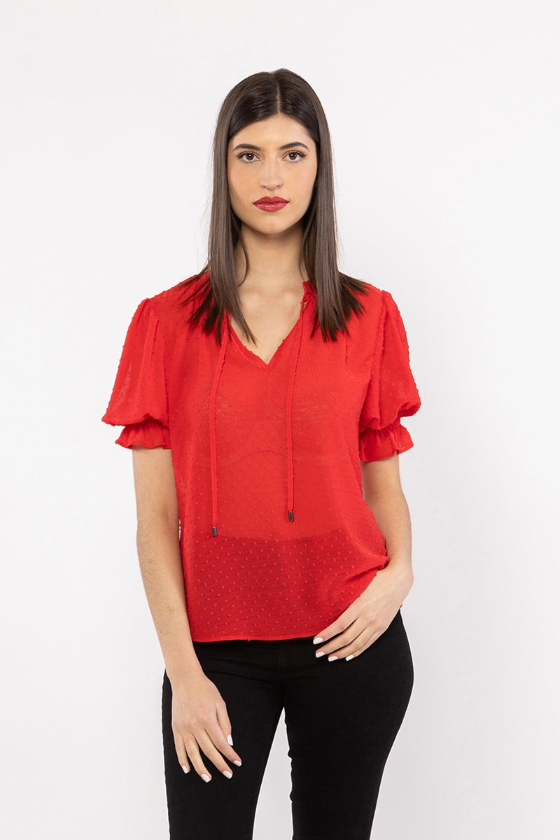 Honey Blouse - Red Dobby