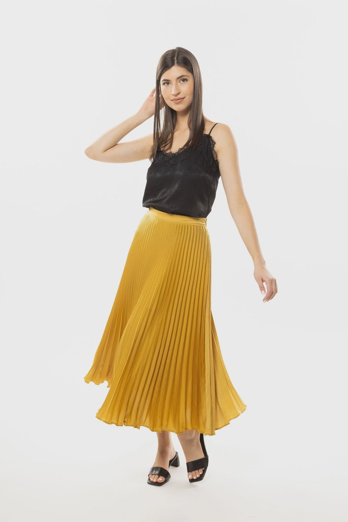 Enticing Pleated Skirt - Gold Satin