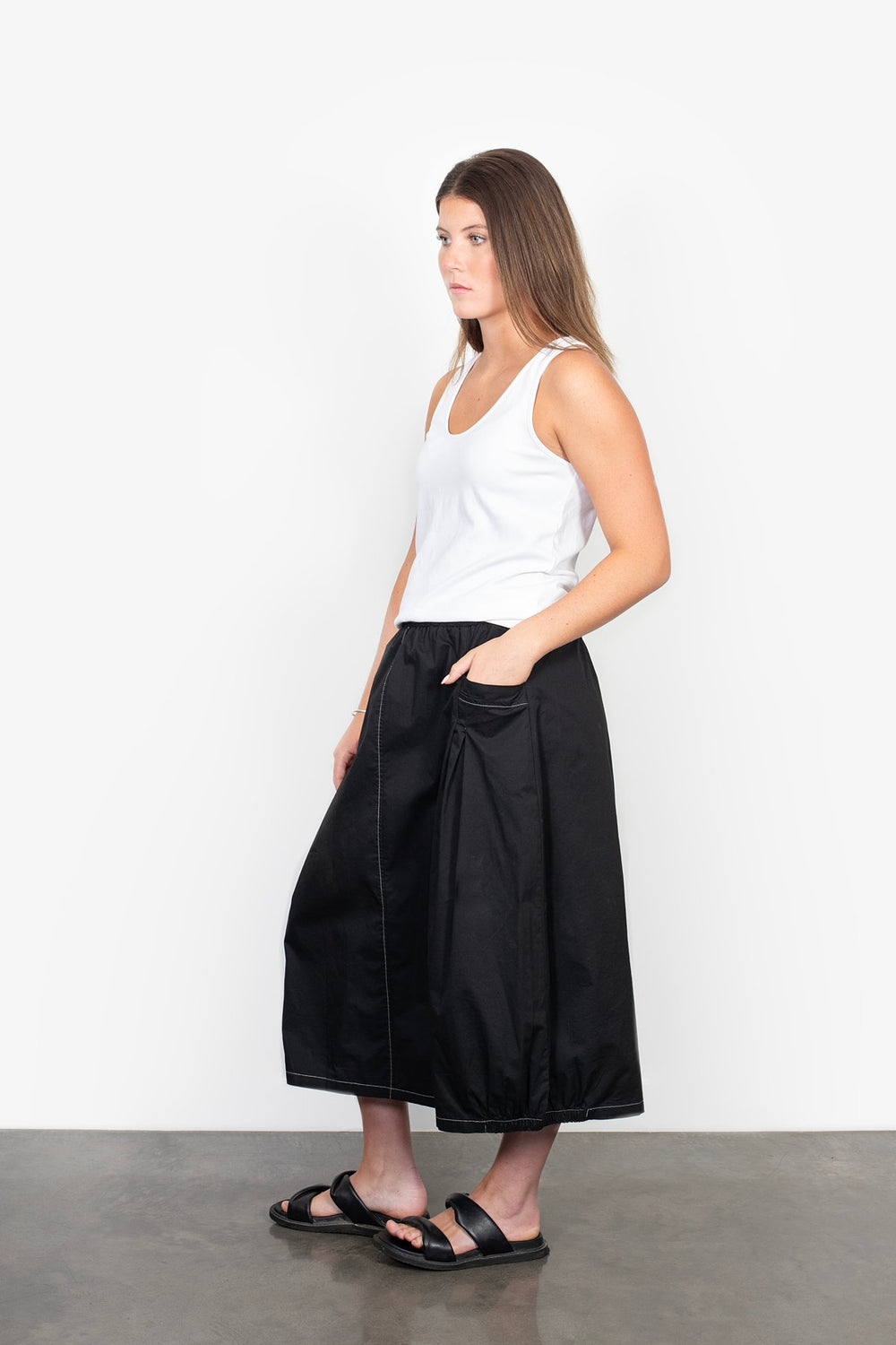 Cyrus Skirt - Black with white top stitching