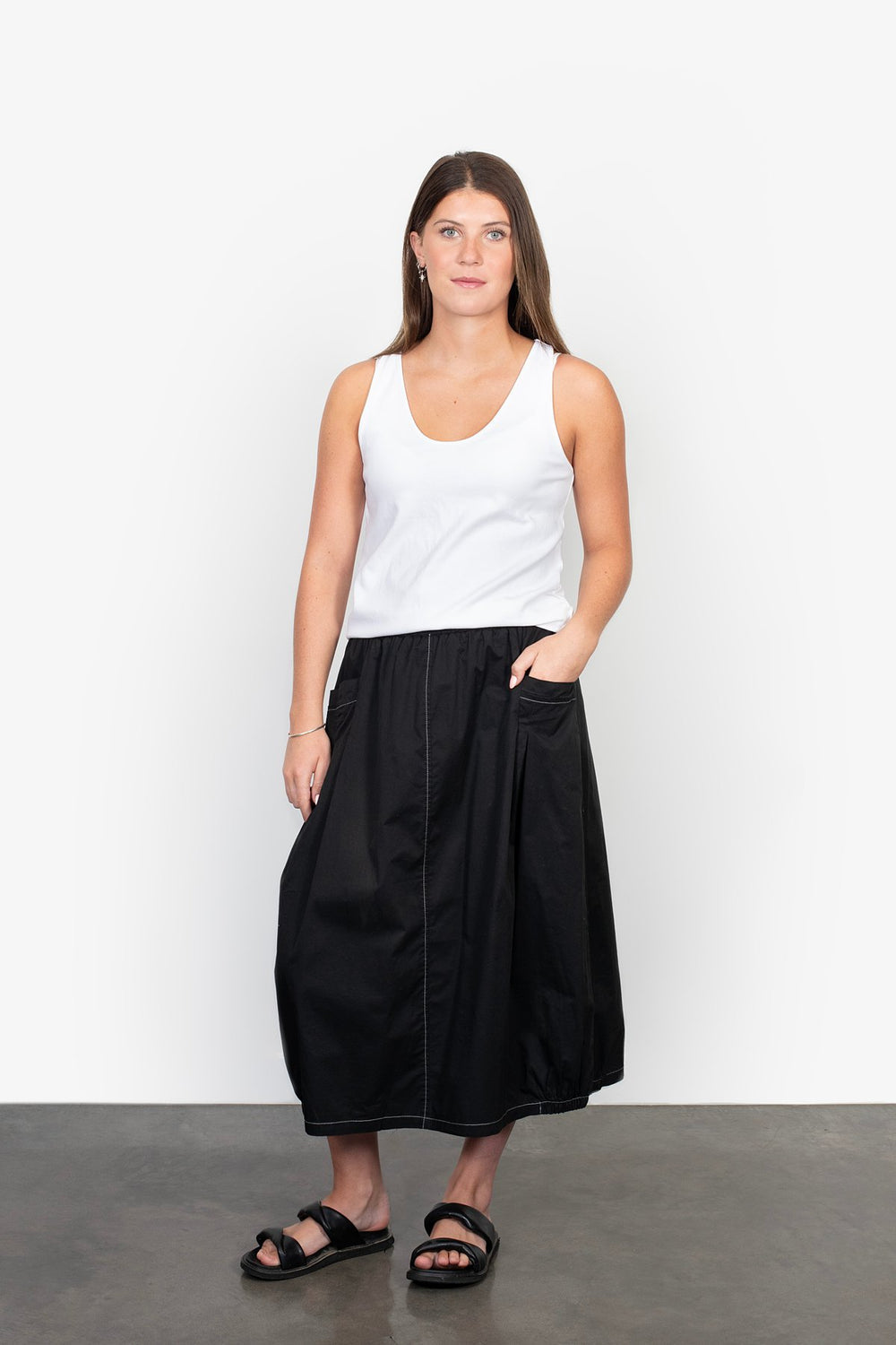 Cyrus Skirt - Black with white top stitching