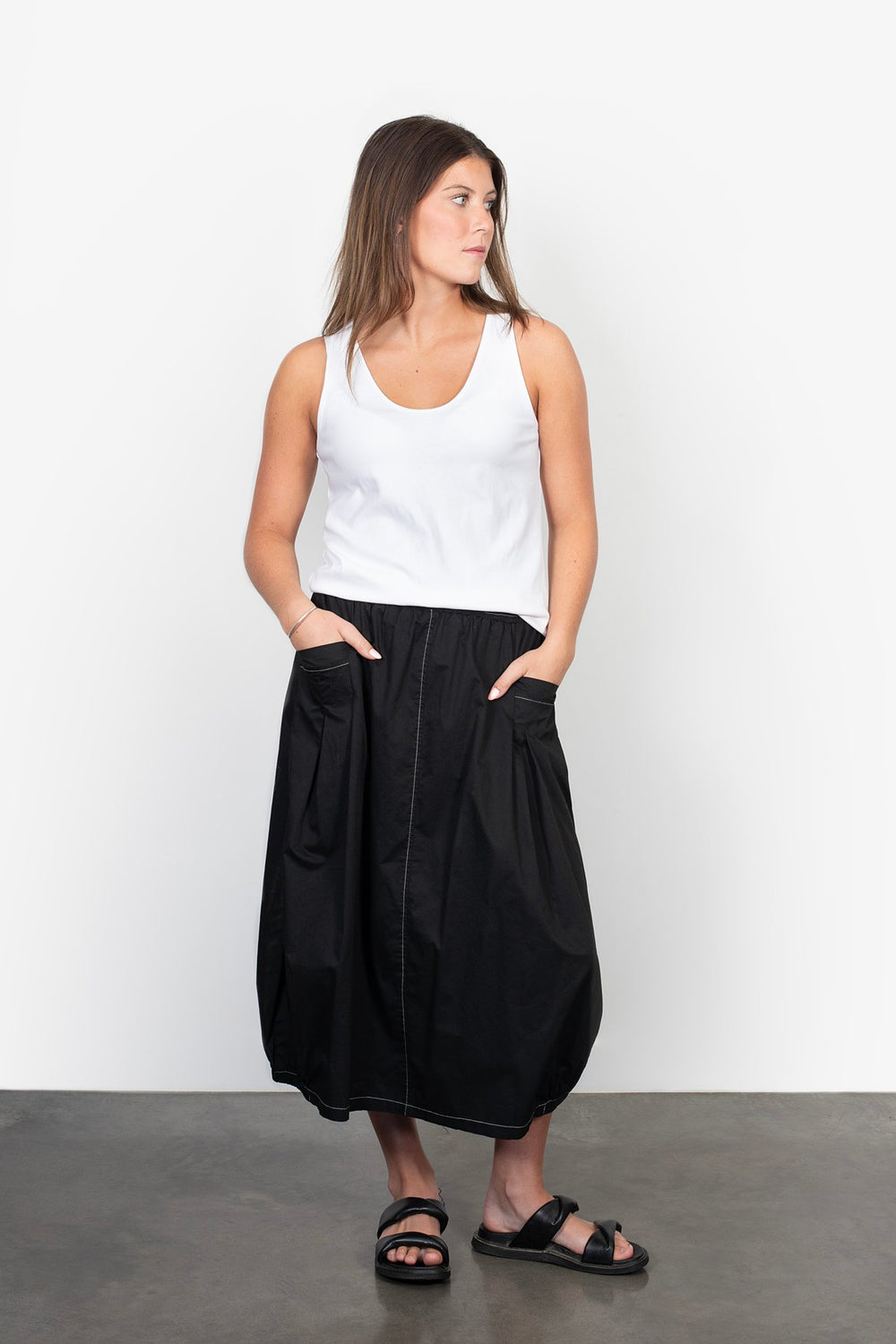 Cyrus Skirt - Black with white top stitching