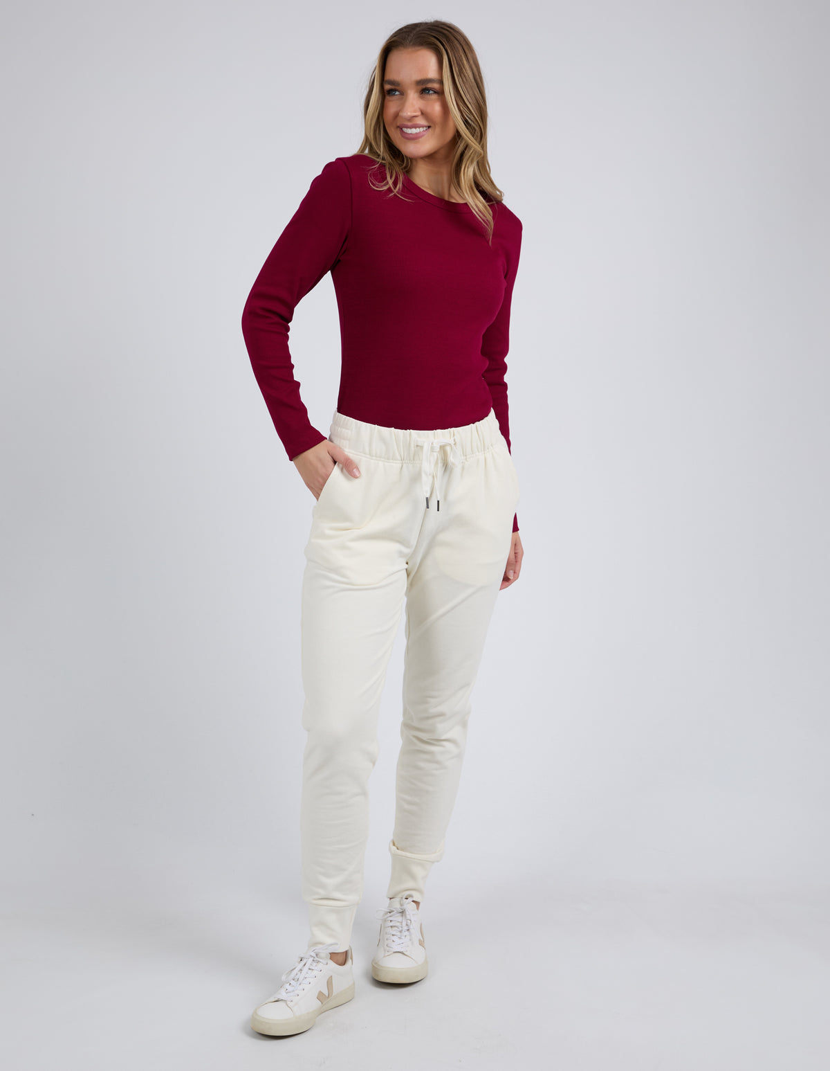 Scoop Long Sleeve Rib - Beetroot