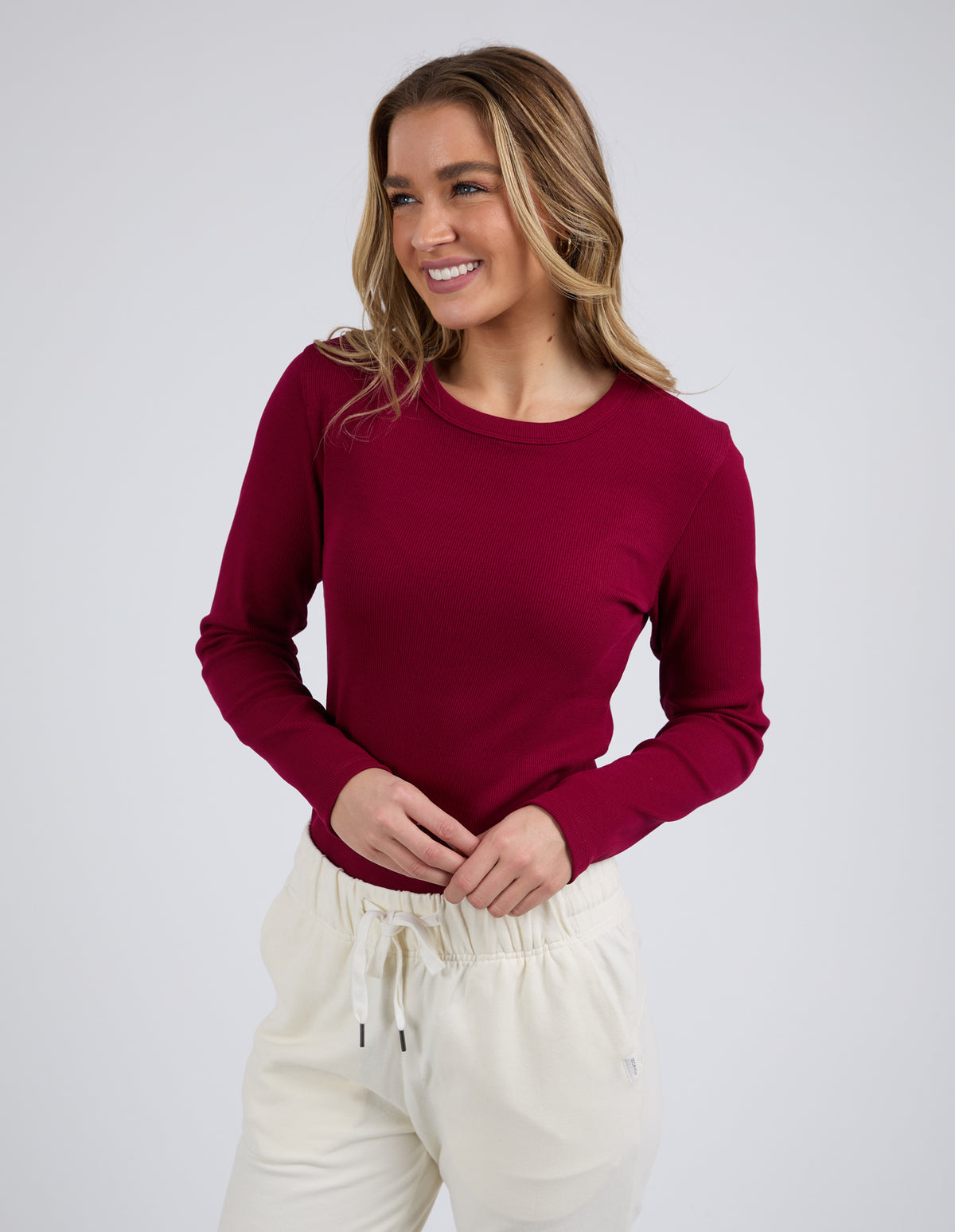 Scoop Long Sleeve Rib - Beetroot