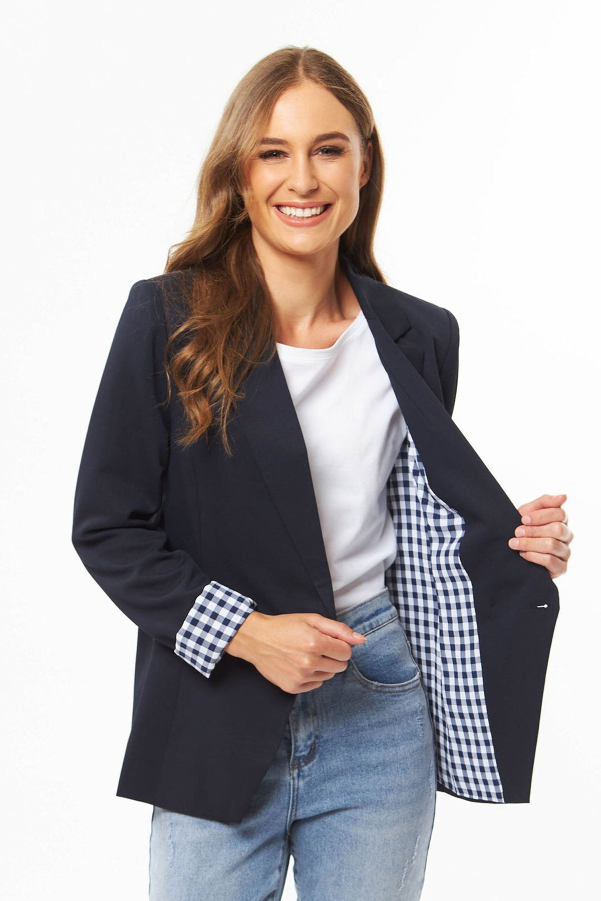 Jordanna Blazer - Navy with Navy Check Lining